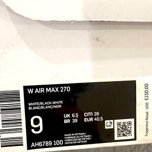 Brand new. Never worn.  Nike Women’s Air Max 270 Size 9